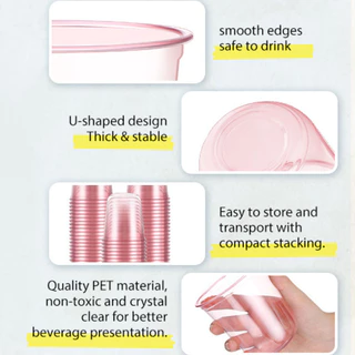 10/50pcs 360ml ถ้วยเครื่องดื่มสีชมพูใช้ครั้งเดียว [มีฝาปิด] ถ้วยพลาสติก PET สำหรับเครื่องดื่มเย็น กาแฟ