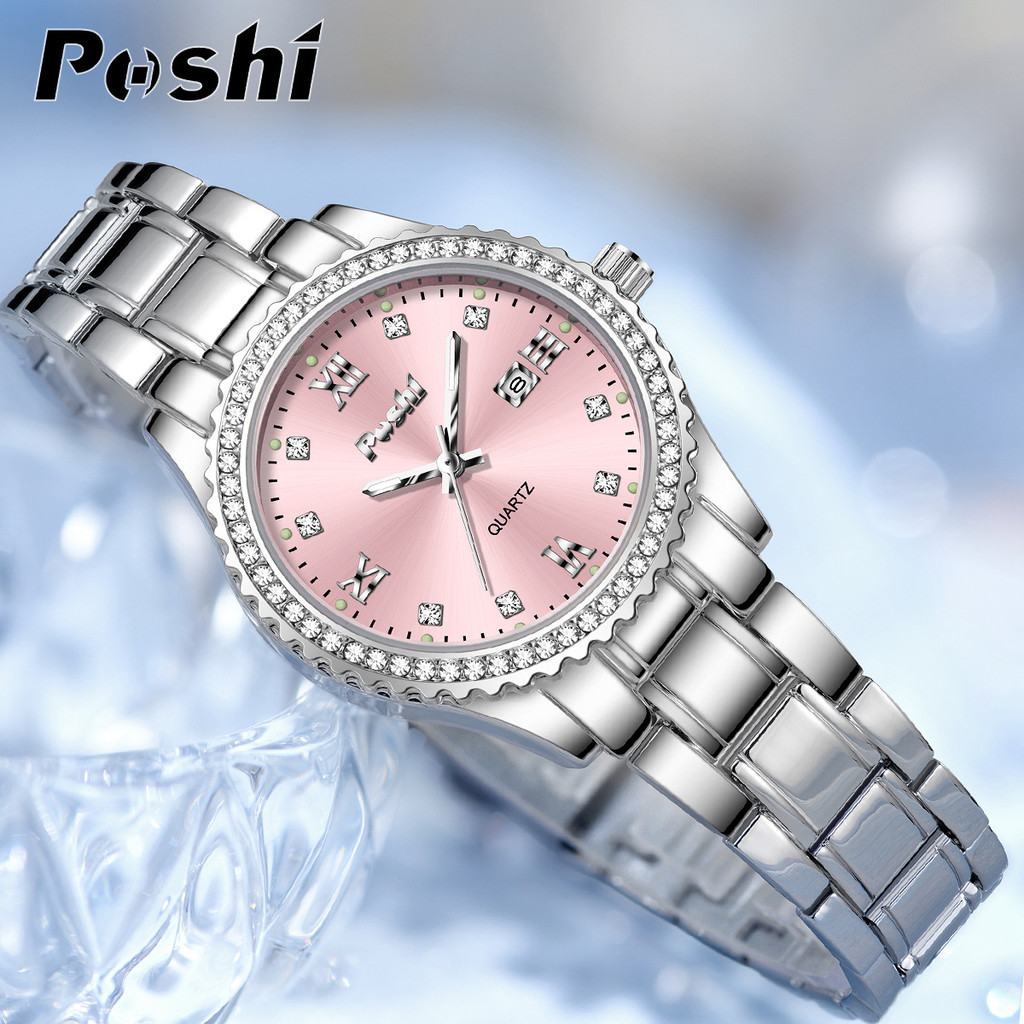 POSHI Disc Diamond Watch Ladies Light Luxury Business Luminous ปฏิทินกันน้ํา