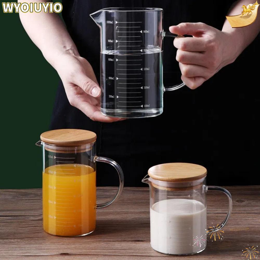 WYOIUYIO ถ้วยตวง, 250-1000ml พร้อมสเกล แก้วตวงครัว, ฝาไม้ไมโครเวฟปลอดภัยแก้วถ้วยตวงอุปกรณ์ครัว