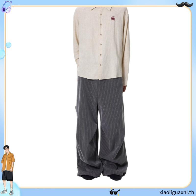 MENS BAGGY PANTS / STRIPED LOOSEPANTS / YUNKA MATERIAL LONG PANTS