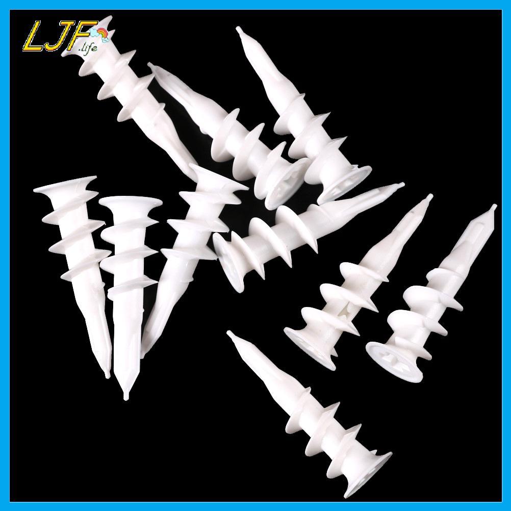 LJF 10 ชิ้น Self เจาะผนังเกลียว Drywall พลาสติก Auger Anchors