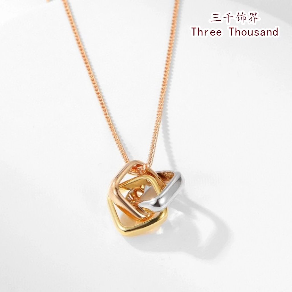 [รายละเอียดดึงลงรูปภาพ] Trinity Pillow-Shaped Three-Color Ring Necklace Chain Long 50cm Necklace Men