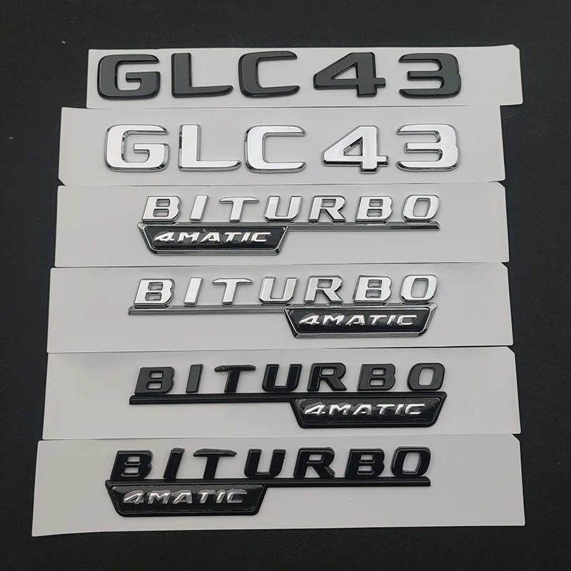 3D ABS Chrome สีดํารถด้านหลังป้ายสติกเกอร์โลโก้ GLC 43 BIRTBO 4MATIC สัญลักษณ์สําหรับ Mercedes GLC43