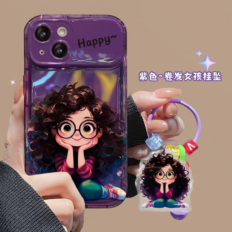 แว่นตาทอดจี้สาวเหมาะสําหรับ Apple 16pro เคสโทรศัพท์ ipone15 กระจกพลิก 13/17 โปร่งใส Readystock8888