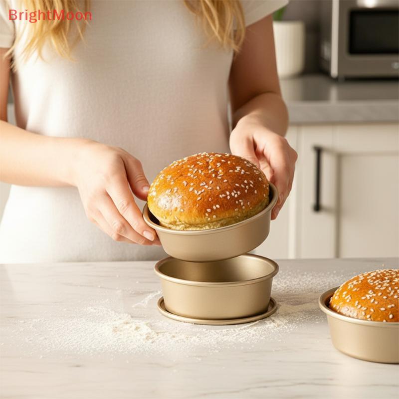 BrightMoon Mini แฮมเบอร์เกอร์เบเกอรี่แม่พิมพ์เหล็กคาร์บอน Non Sti ขนมปัง Pan สําหรับ DIY Home Kitche
