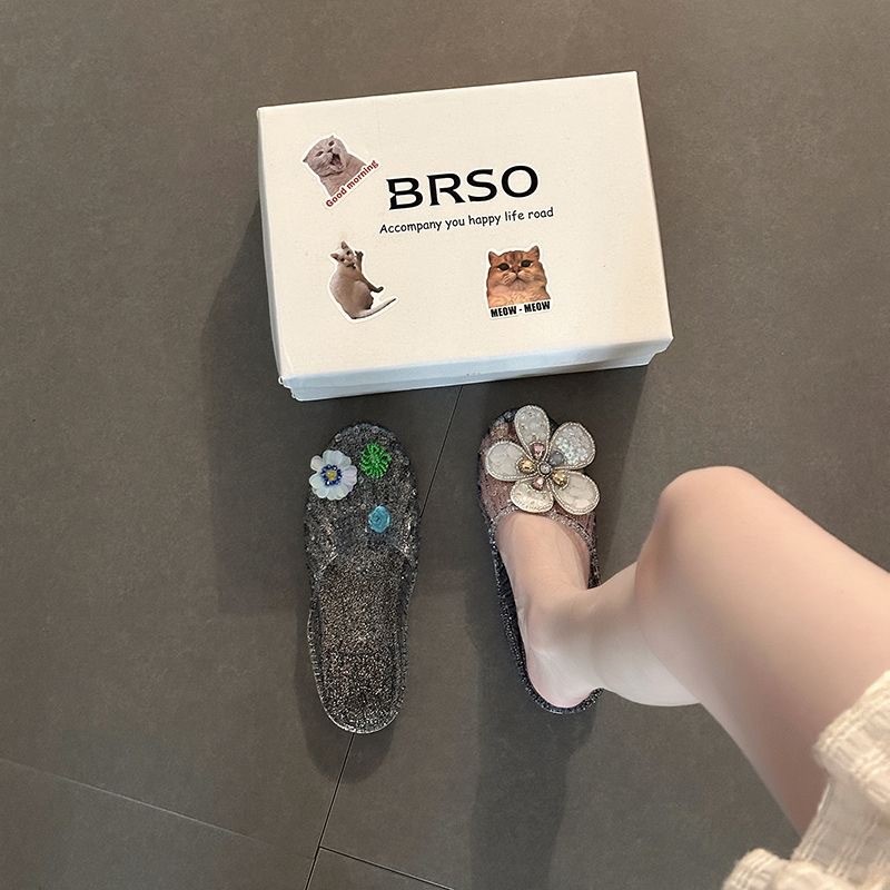 รองเท้าแตะเกาหลีสำหรับผู้หญิง ออกแบบคลุมข้อเท้า ประดับคริสตัลและหิน Rhinestone เหมาะสำหรับชายหาดหรือใส่ภายในบ้าน 6429