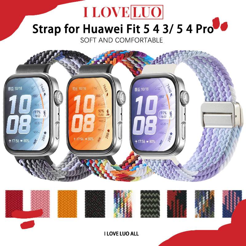 สายไนล่อนถัก for Huawei Watch Fit 5 4 3 / 5 Pro / 4 Pro แม่เหล็กหัวเข็มขัดลมหายใจกีฬาวงนุ่ม