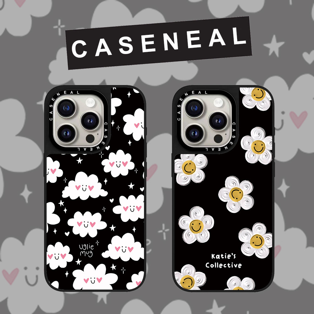 CASENEAL Cloudsหน้ายิ้มดอกเดซี่Matteเคสโทรศัพท์สําหรับiPhone 17 Pro Max 16 ProMax 15Pro 14 Plus 13 12 โทรศัพท์กันกระแทกSoft Edge Hardป้องกันกรณี