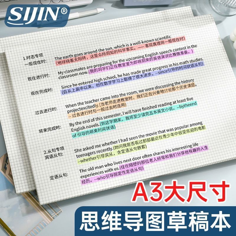 【现货】A3思维导图草稿本可撕横版分区大尺寸刷题本考研考公考教资笔记本A3 mind map draft paper, tearable horizontal version, American st