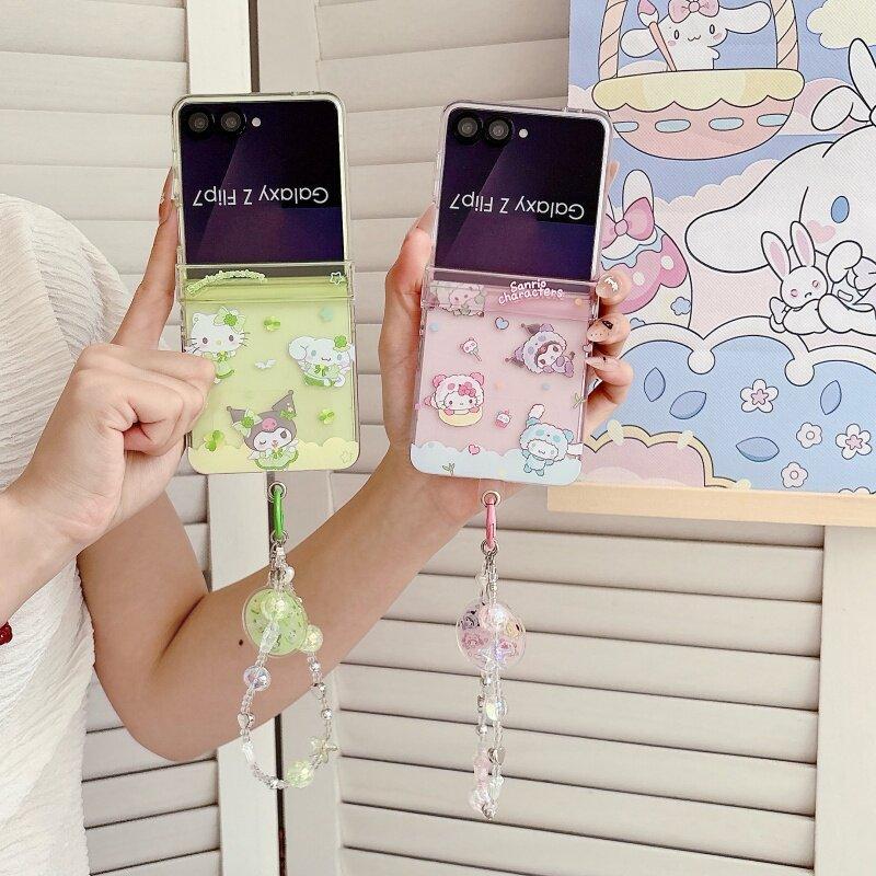 เข้ากันได้กับ Samsung Galaxy ZFlip7 ZFlip6 เคสโทรศัพท์ Sanrio น่ารักพร้อมเชือกเส้นเล็กพับเปลือกแข็งเหมาะสําหรับ Z Flip 7 6 5 4 3 5G N3 Flip Mix Flip 2 ฝาครอบป้องกัน