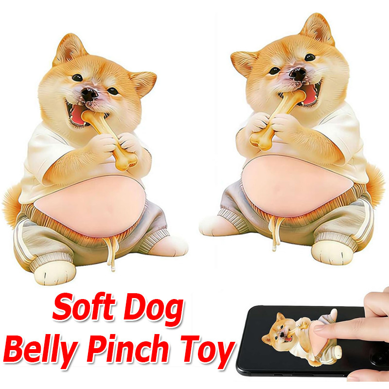 1/2 ชิ้นการ์ตูน Soft Dog Belly Pinch / Self-Adhesive น่ารักลูกสุนัข 3D ความดัน-คลาย Belly Squeeze ของเล่น