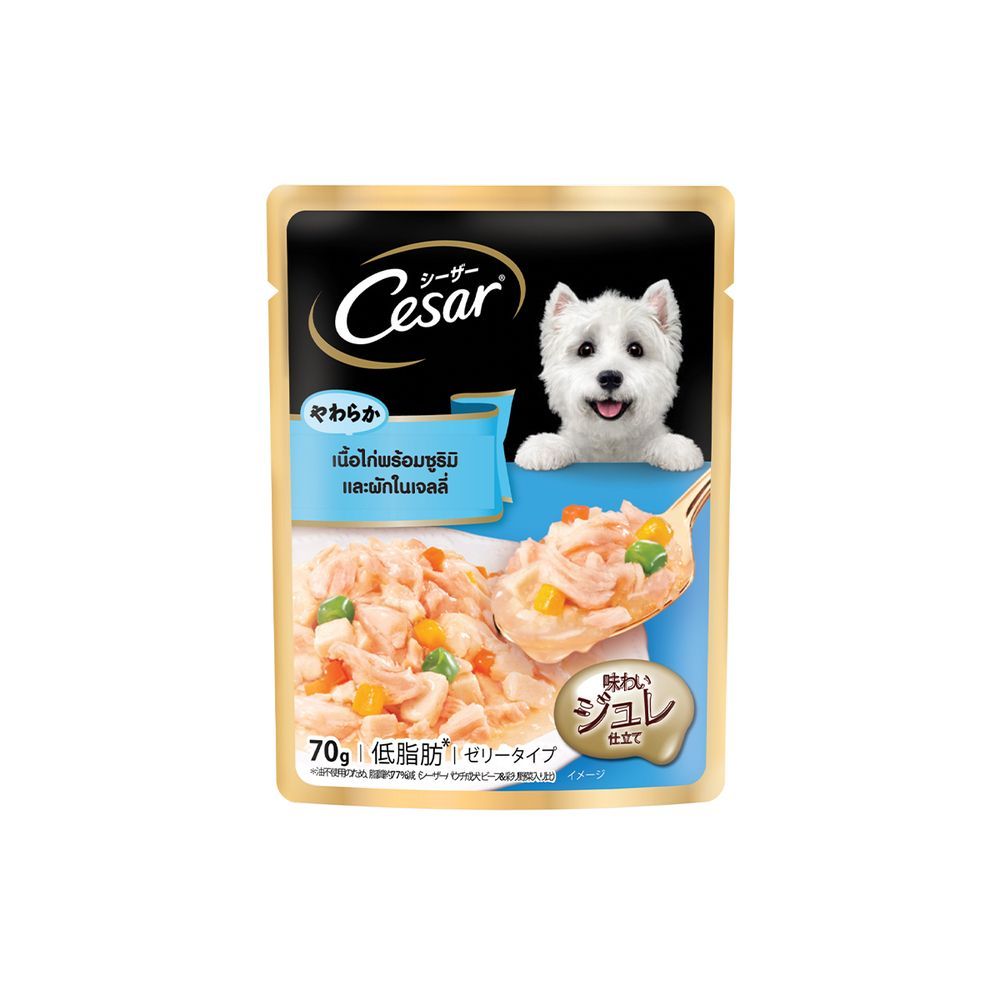 [สินค้าส่งด่วน] ซีซาร์ เนื้อไก่ซูริมิผักในเจลลี่ 70ก ซT CESAR DOG FOOD CHIC SURIMI VEGETABLE 70G