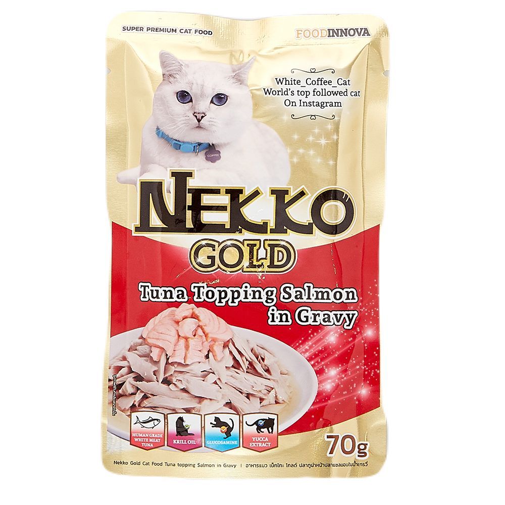 [สินค้าส่งด่วน] เน็กโกะโกลด์ ทูน่าแซลมอนในน้ำเกรวี่ 70กT NEKKO GOLD TUNA TOP SALMON GRAVY 70G T