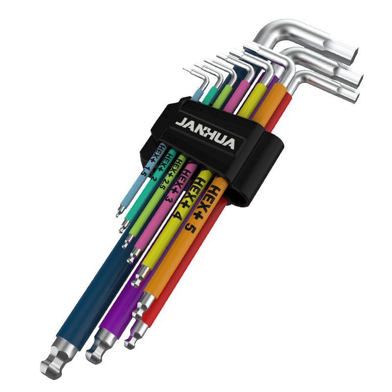 Jianghua S2 rainbow 9pcs hex key set anti-slip C-type individual 4mm allen wrench for stripped screw