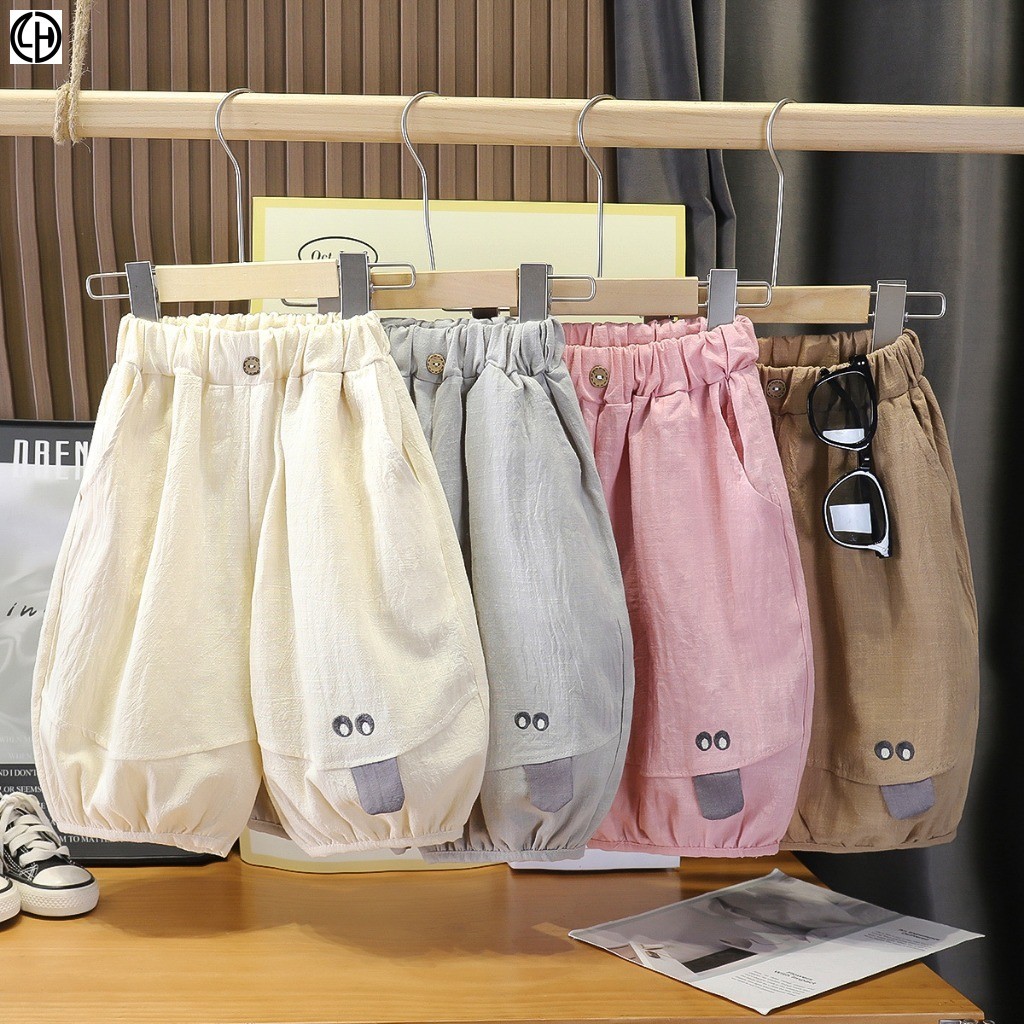 {ฮ่าๆ} พร้อมสต็อก 73 ~ 130 ซม. กางเกงเด็กสไตล์ใหม่ผ้าฝ้ายแท้สไตล์ฤดูร้อนหลวมเด็กฤดูร้อนเสื้อผ้าเด็กทารกสไตล์ฤดูร้อนกางเกงตัดแฟชั่