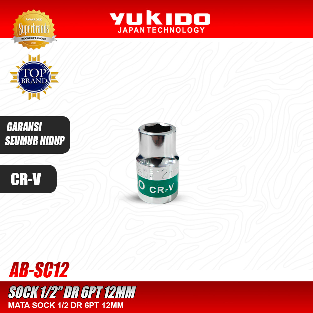 MATA YUKIDO ซ็อกเก็ตบิต 1/2" DR 6PT 12MM - ซ็อกเก็ต 1/2" 6PT 12MM Yukido AB-SC12