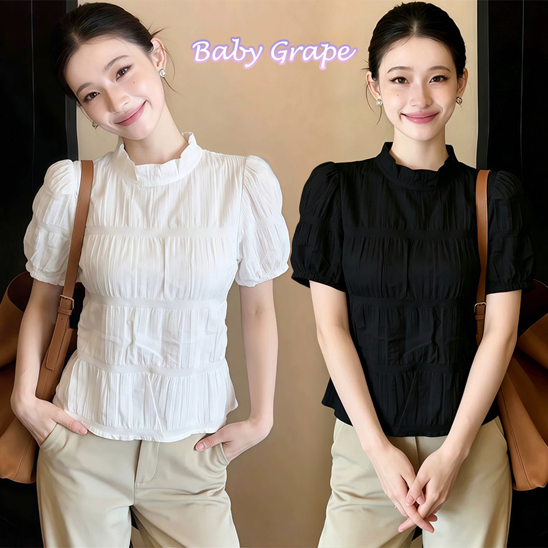 BG เสื้อเชิ้ตแขนพองจีบสไตล์เกาหลีสุดเก๋จากโดดเด่นด้วยคอสูงและดีไซน์เอวเข้ารูป เหมาะสำหรับใส่ทั้งฤดูร้อนและฤดูหนาวน#W695