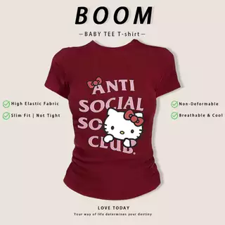 [งานเกรดพรีเมียม งานเกรด A]เสื้อสาวอวบ เสื้อครอปท็อป แขนสั้น babytee สไตล์เกาหลี y2k T-shirt ลายแมวน่ารักสีชมพูสไตล์หวาน