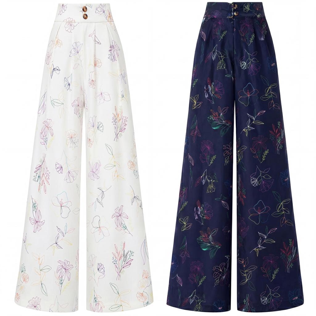 IR118 กางเกงขายาวเอวสูงทรงกระบอก พิมพ์ลายดอกไม้ ผ้าคอตตอน ใส่สบาย Clothing Women เสื้อผ้า Pants ผู้หญิง