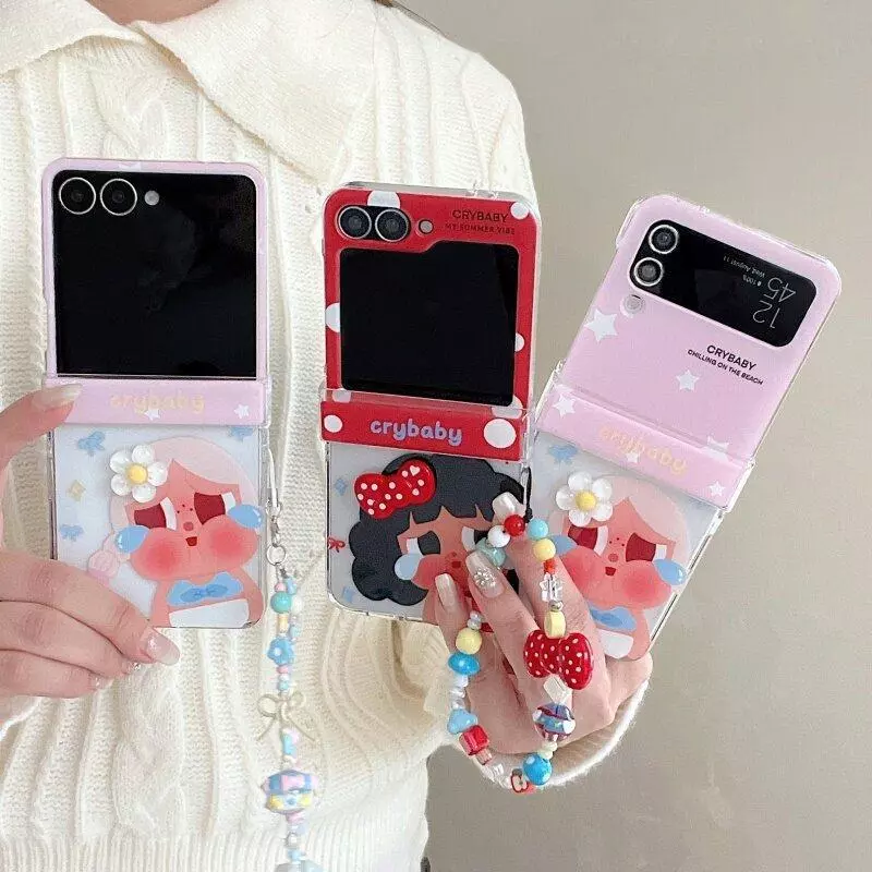 เหมาะสําหรับ Samsung Galaxy ZFlip7 zflip6 Big Faced Crying เด็กเคสโทรศัพท์ Lanyard พับ Hard Shell สําหรับ Z Flip 7 6 5 4 3 5G N3 Flip MixFlip 2 ฝาครอบป้องกัน