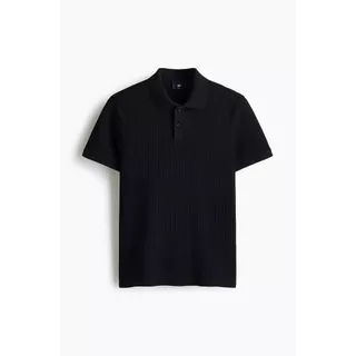 H&M(เอชแอนด์เอ็ม) เสื้อโปโลผ้าถักวาฟเฟิลทรงสลิม ผู้ชาย 1343188_1