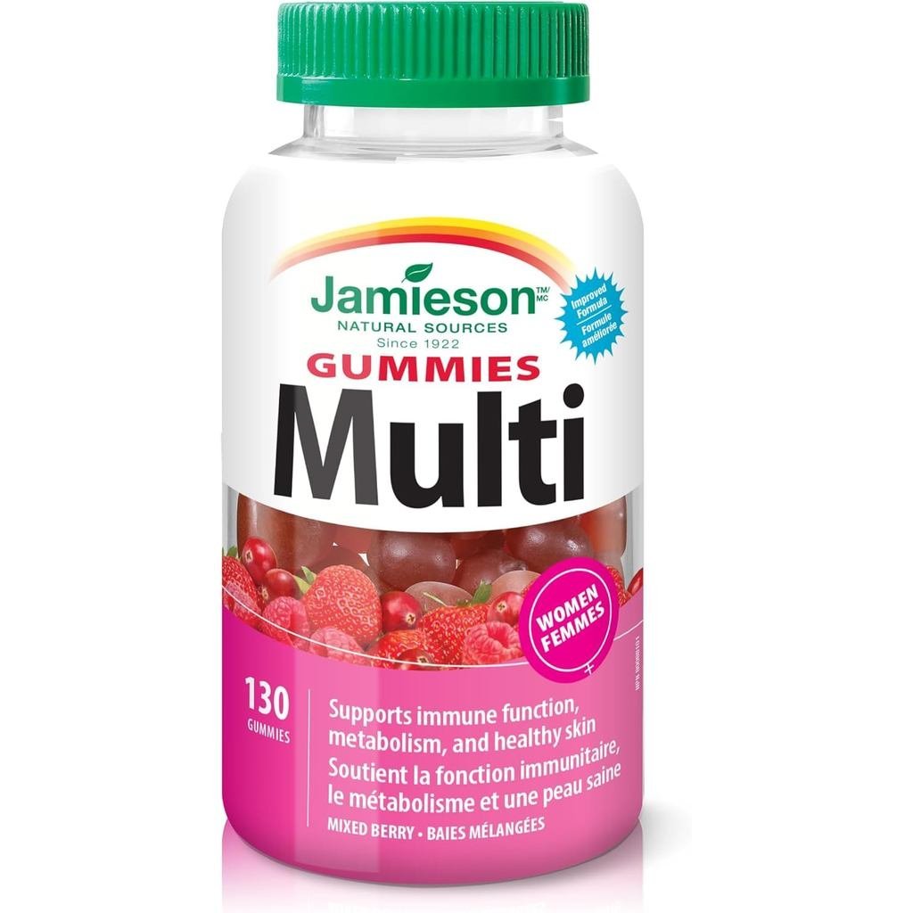 Jamieson Multivitamin Gummies สําหรับผู้หญิง 130 Gummies Mixed Berry Flavour รองรับสุขภาพกระดูก, ภูมิคุ้มกัน, พลังงาน, ผม, เล็บผิวหนัง ด้วยไบโอตินและวิตามินบี12เจไม่ใช่จีเอ็มโอ