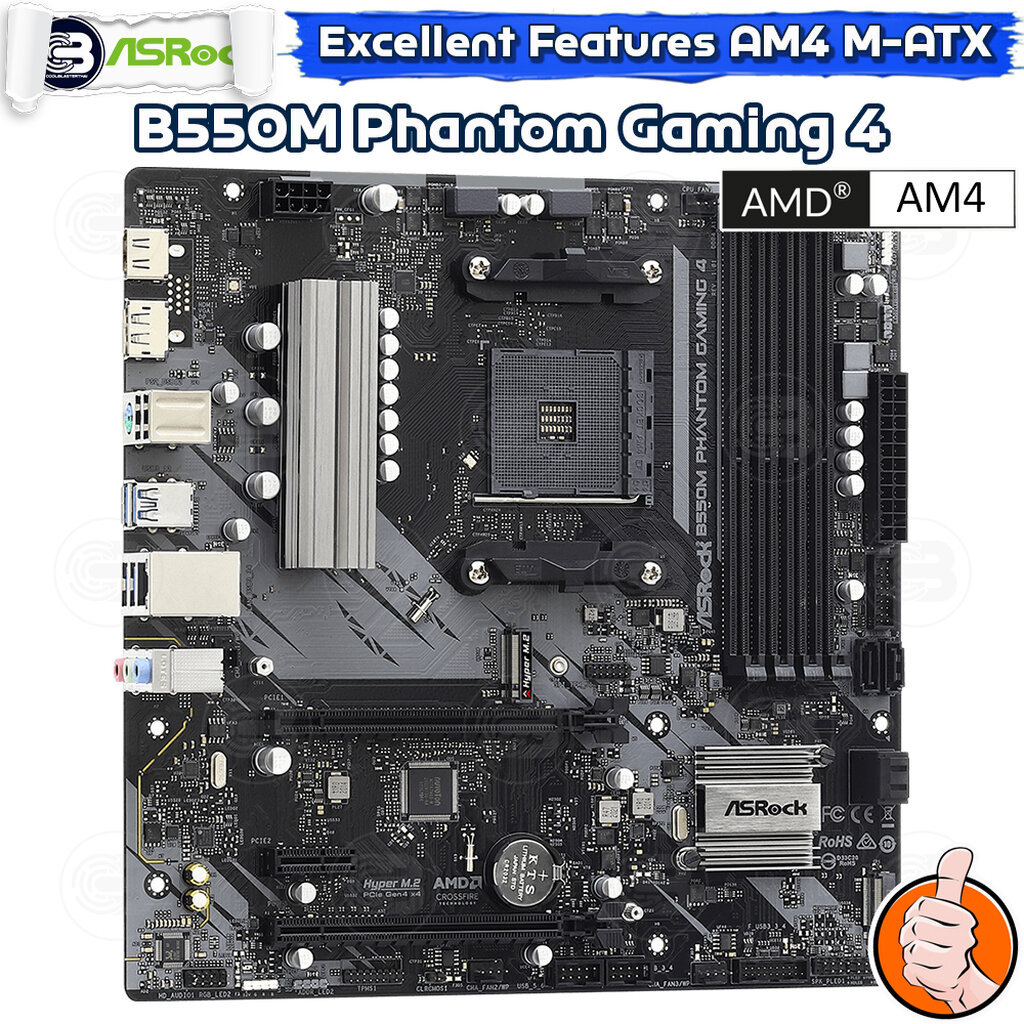[CoolBlasterThai] ASROCK MAINBOARD B550M PHANTOM GAMING 4 AMD SOCKET AM4 DDR4 M-ATX ประกัน 3 ปี