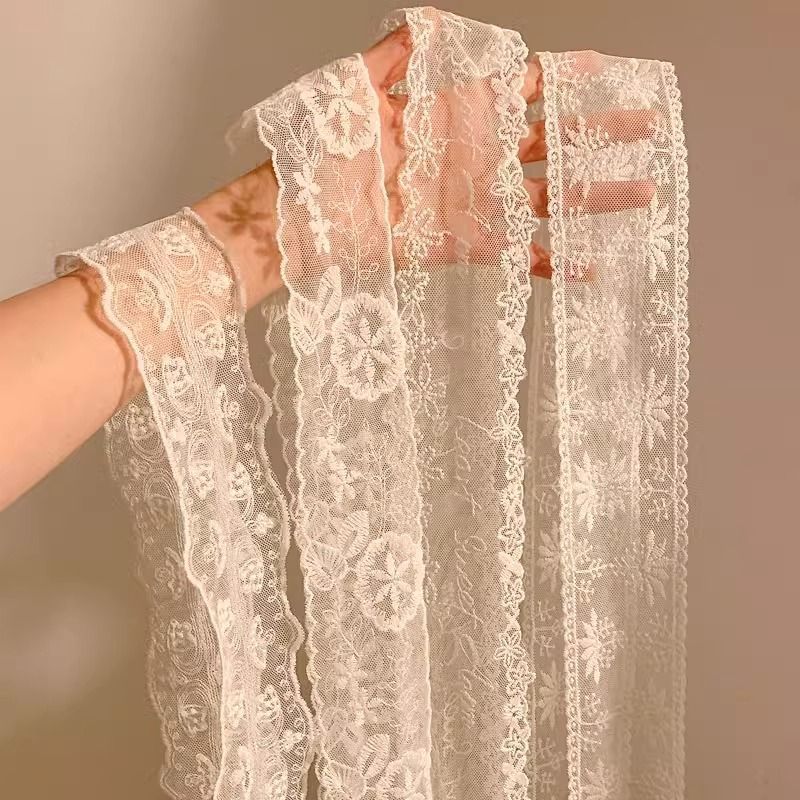 Y2k ดอกไม้หวานลูกไม้สายคล้องคอ Dressing ตกแต่งสไตล์เกาหลีผมวง Neckerchief โปร่งใสยาวริบบิ้นหัวผ้าพันคอ