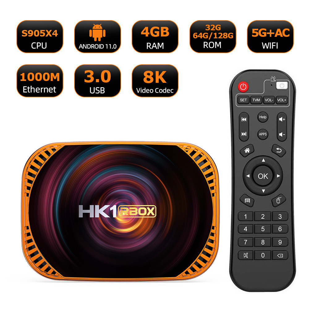 HK1 RBOX-X4 Android 11 กล่องทีวีการค้าต่างประเทศ Set-Top BOX S905X4 8K Network Player