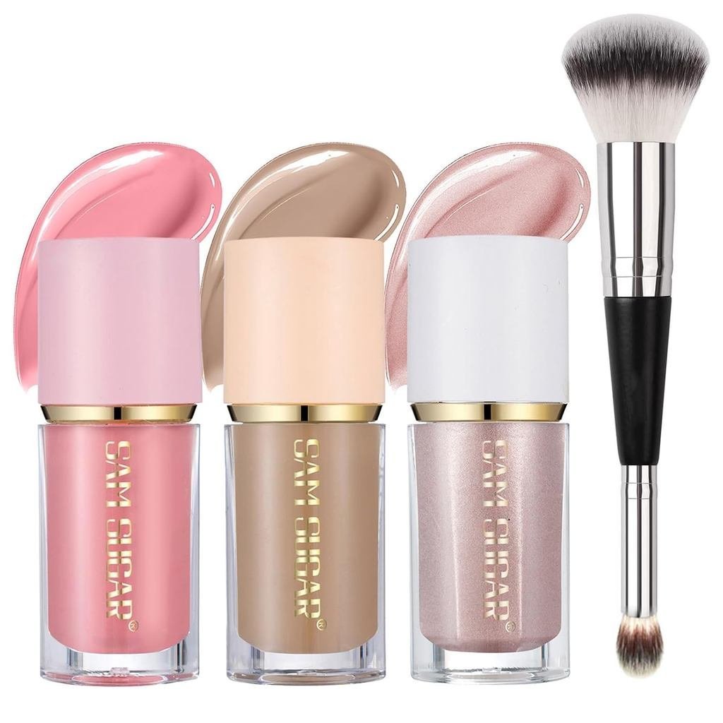3 ชิ้น Contour Stick, Highlighter Stick, Blush Stick และ Bronzer Contour Stick สําหรับปั้นแก้ม, ติดท