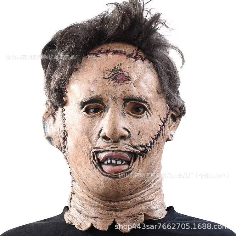 หน้ากากฮาโลวีน Texas Chainsaw Massacre Crazy Leather Face Mask Headgear Film โทรทัศน์ Props Latex Prom Mask พร้อมสต็อก