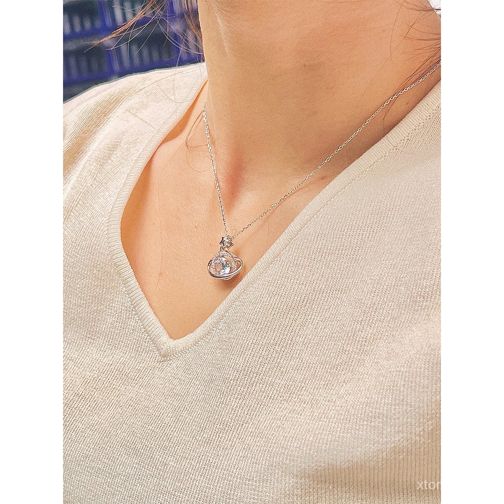 Qixi Chain คลาสสิกเซอร์โคเนียมสร้อยคอเงินแฟนกระดูกไหปลาร้าของขวัญบริสุทธิ์ Niche 1 กะรัตออกแบบหรูหรา