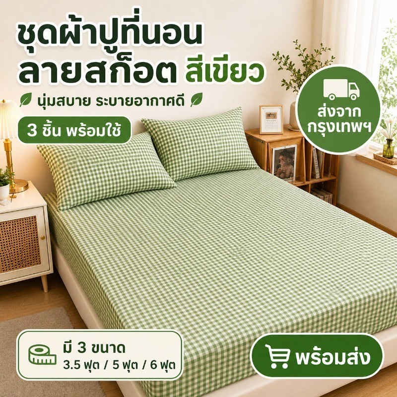ชุดผ้าปูที่นอน ชุดผ้าปูที่นอนลายสก๊อต ผ้าไมโครไฟเบอร์ 3.5/5/6 ฟุต นุ่มเย็น ระบายอากาศดี กันไรฝุ่น ซักง่าย