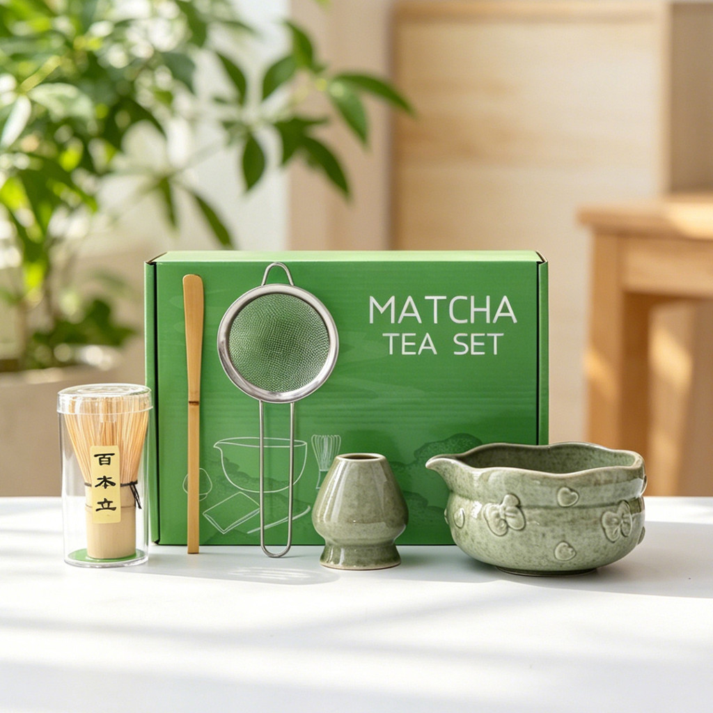 เครื่องชงมัทฉะ ชุด ชงมัทฉะ Bow Love Heart Matcha Bowl Matcha Stirring Tool Set Gift