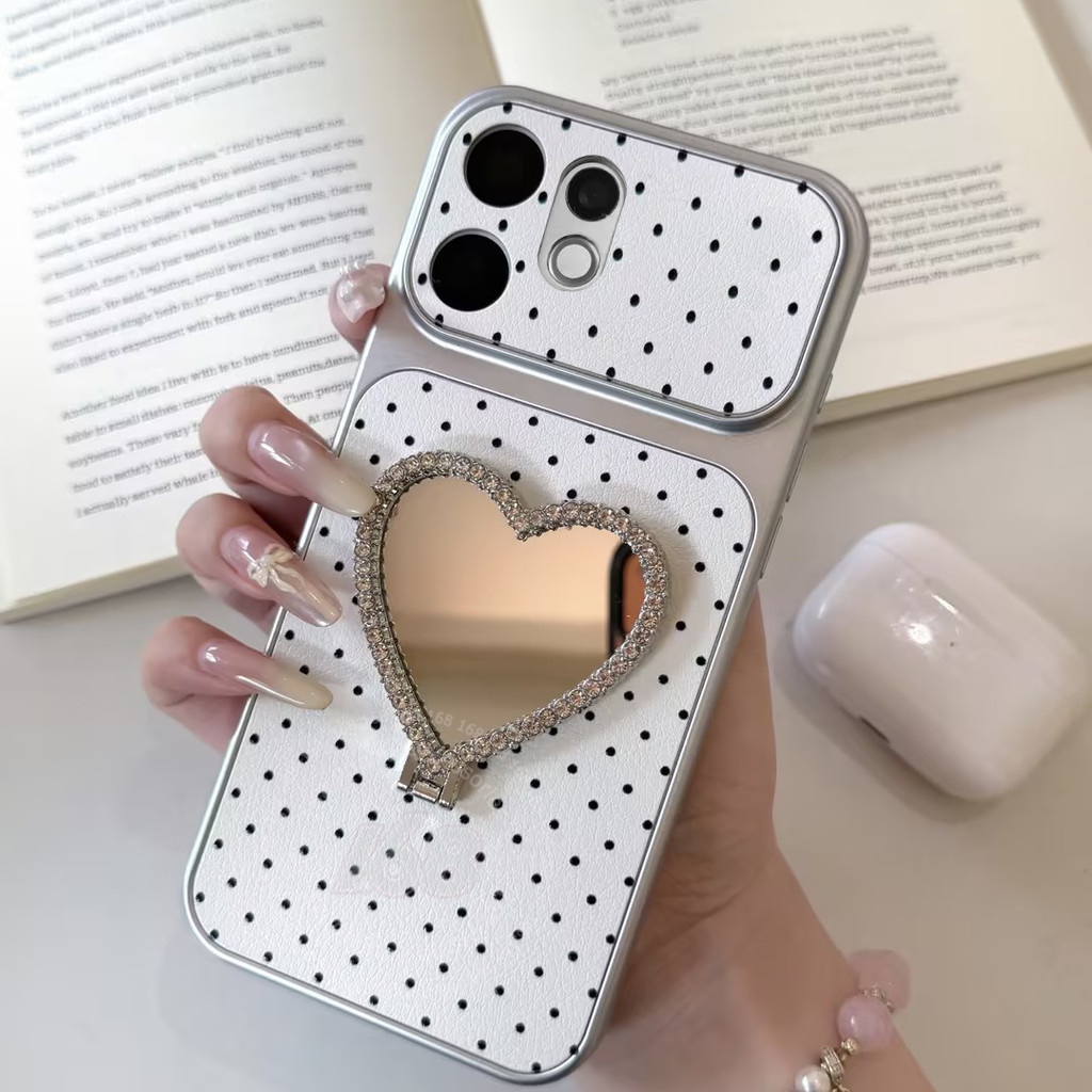 เคส Vivo V70 V60 Case ลายจุดสไตล์อินดี้สดใส เคสกันกระแทกพร้อมกระจกเพชรที่ตั้งโทรศัพท์ ป้องกันรอยนิ้วมือ พร้อมสีเมทัลลิก กรอบนุ่ม เคสหนัง
