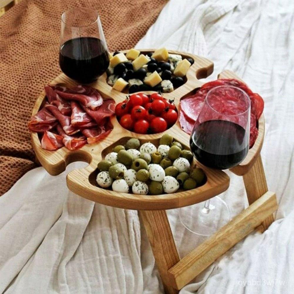 Wooden Outdoor Folding Picnic-table With Glass Holder 2 In 1 Wine Glass Rack Outdoor Wine Table Wood