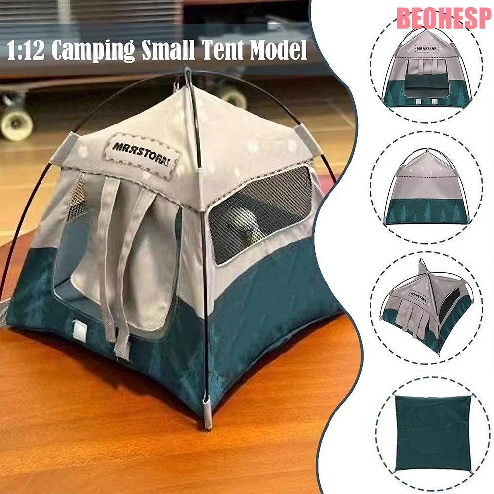 BEOHESP เต็นท์ตุ๊กตาขนาดเล็ก, 1:12 Scale ผ้าเต็นท์แคมป์ปิ้ง,ของเล่นมินิจําลองตุ๊กตา Miniature Dollhouse เครื่องประดับ