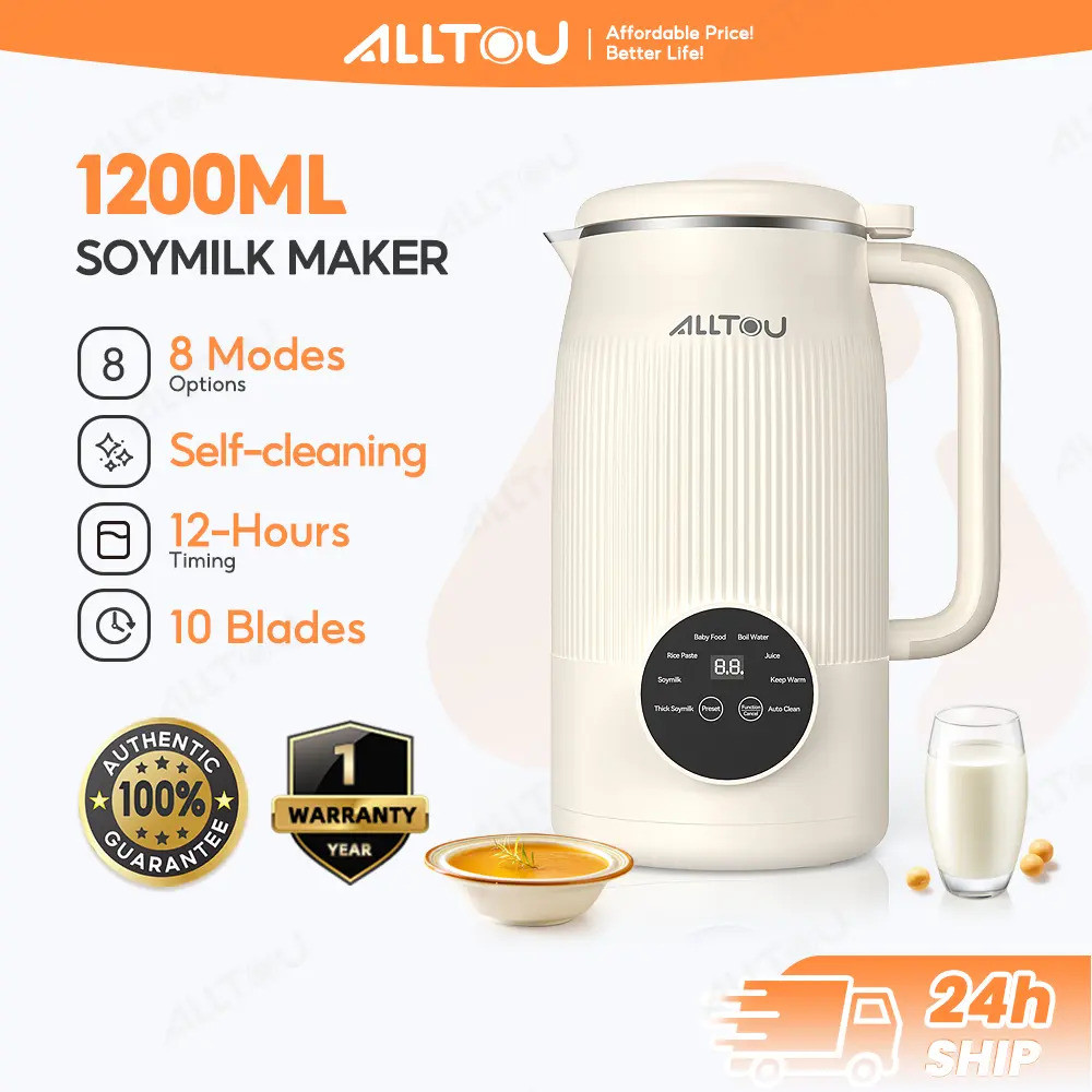 ALLTOU SoyMilk Maker เครื่อง 1200ML พร้อมใบมีดสแตนเลส Sharp เครื่องปั่นอัจฉริยะทําความสะอาดอัตโนมัติ