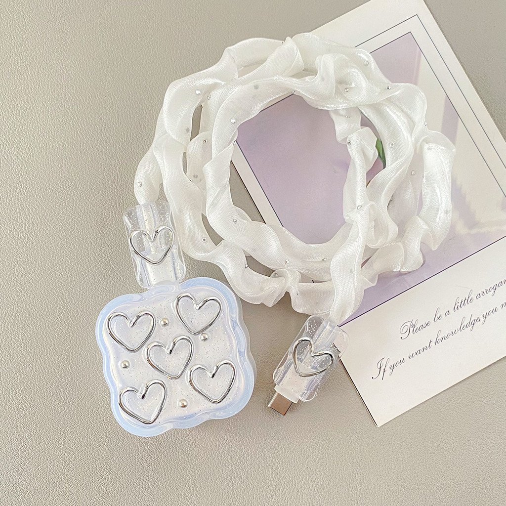 Love Heart Pattern Soft Silicone Charger Case Cute Charger Cover Cable Protector for iPhone 40W Char