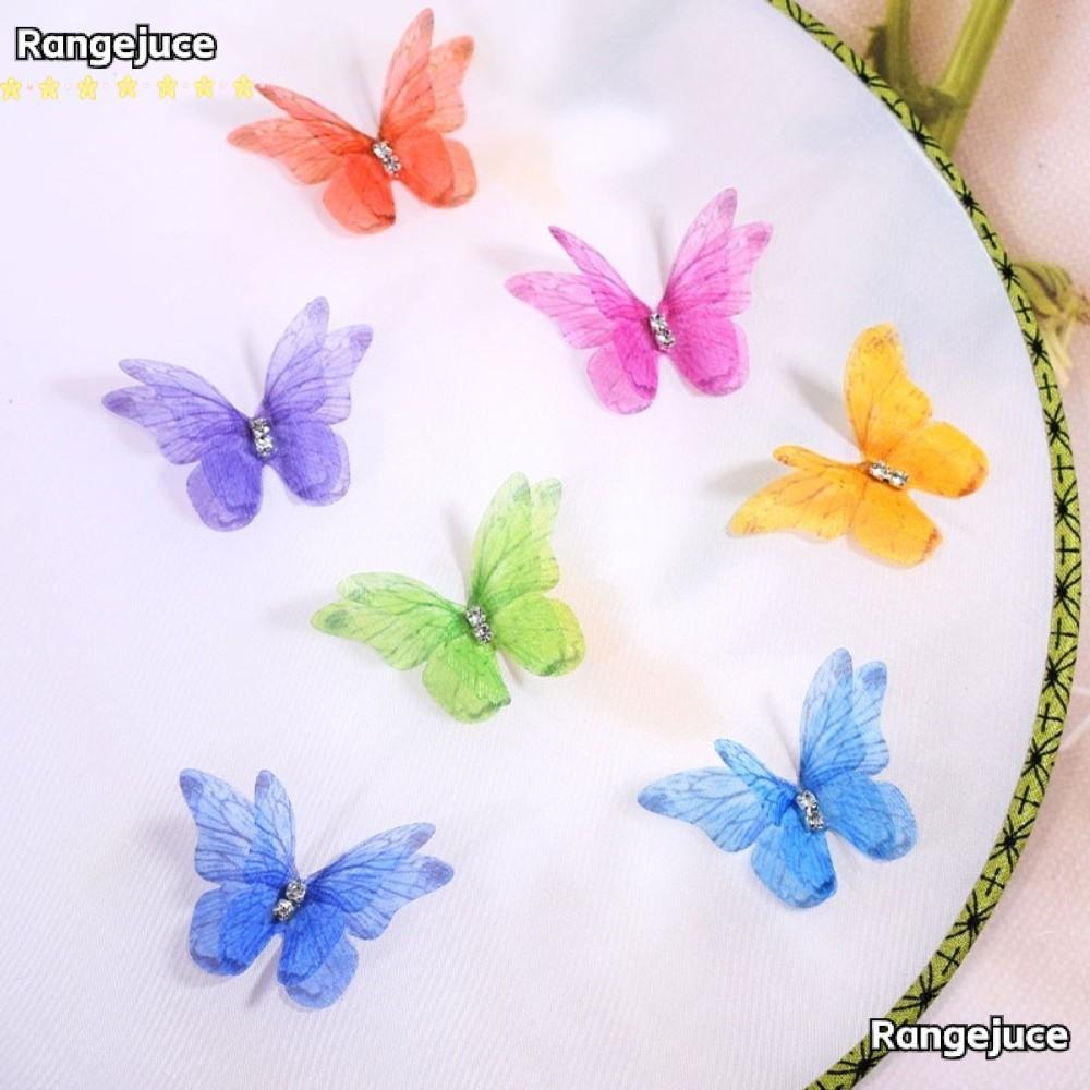 _RANGEJUCE 50 ชิ้น ผ้า organza applique ผีเสื้อ, double-layer chiffon โปร่งแสง, สีสันสวยงามเหมือนตาข่ายผีเสื้อ ใช้งานในการตกแต่งและงานปักถักร้อย_