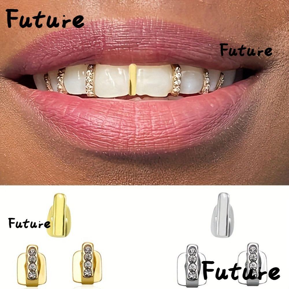FUTURE 3 ชิ้น Grillz, Rhinestone Hollow Hip Hop ฟัน Grillz, Shiny Zircon ฟันหมวกผู้หญิงผู้ชาย
