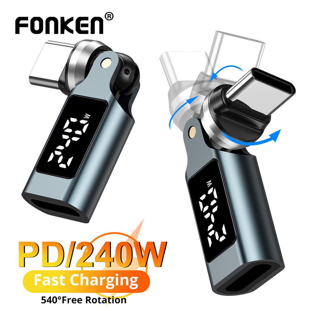 Fonken PD240W Type-C Fast Charging Adapter 540° Rotation Digital Display OTG Converter สําหรับแท็บเล็ตโทรศัพท์
