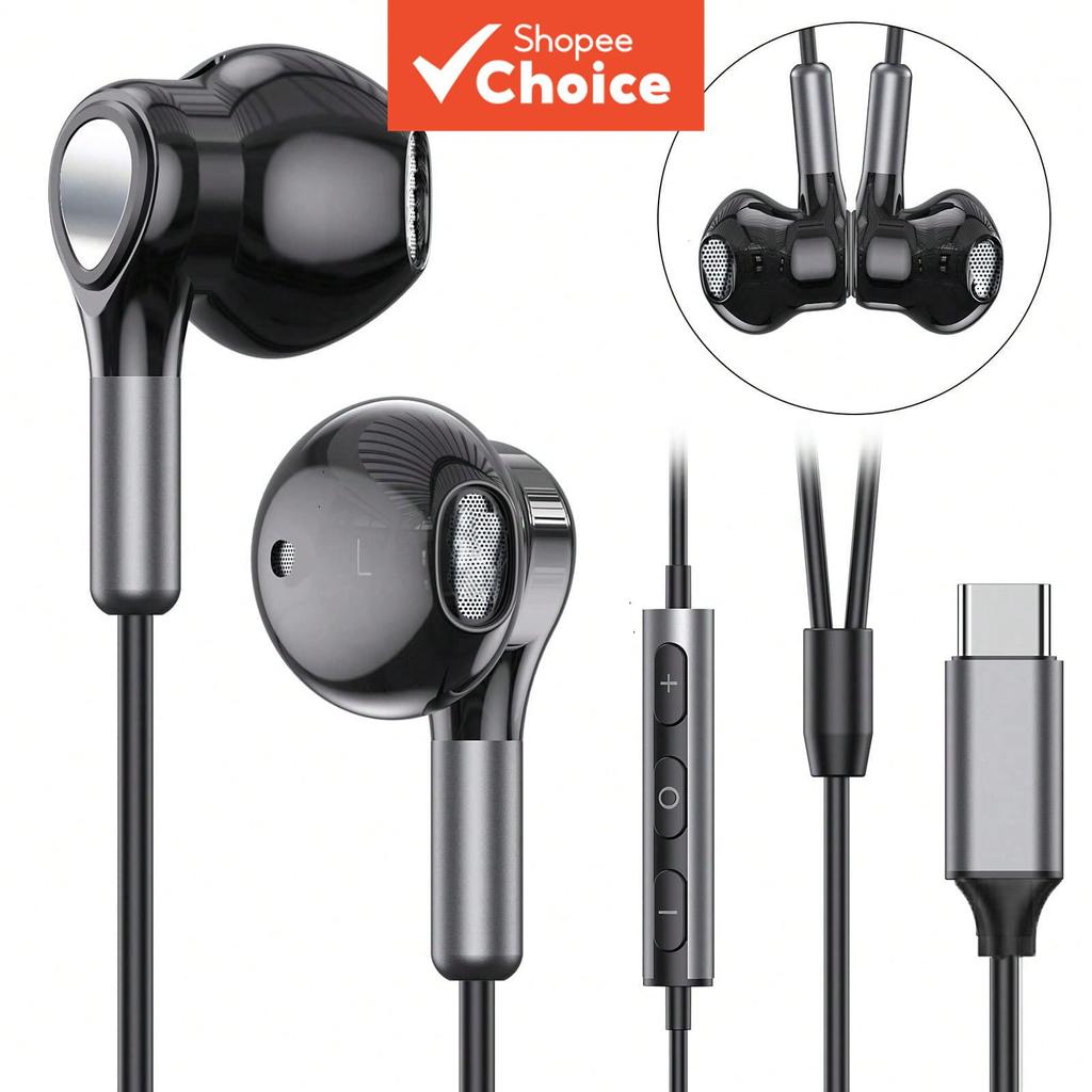 หูฟัง USB C หูฟังแบบมีสายประเภท C ไฮไฟสเตอริโอเบสดิจิตอล DAC Noise Cancel Mic Volume Control ความเข้ากันได้กว้าง Universal สมาร์ทโทรศัพท์มือถือแท็บเล็ตแล็ปท็อปเพลงกีฬา