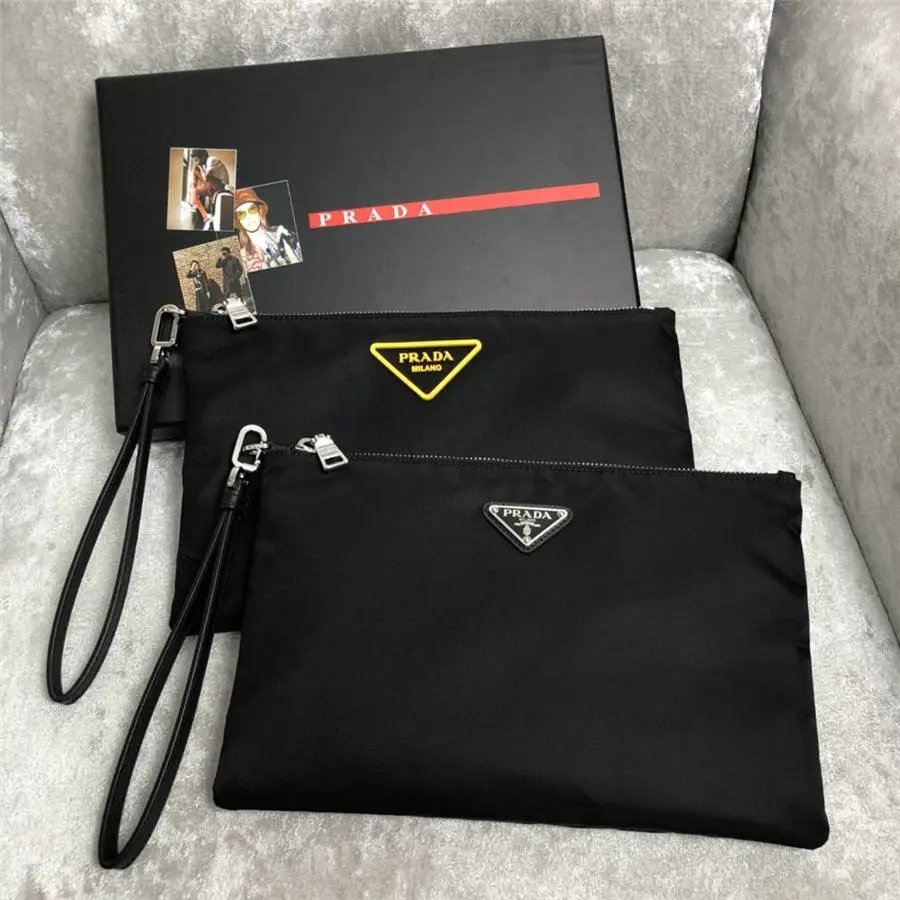 Prada New Style Mens Triangle Yellow Label Zipper Nylon Clutch 2NH006