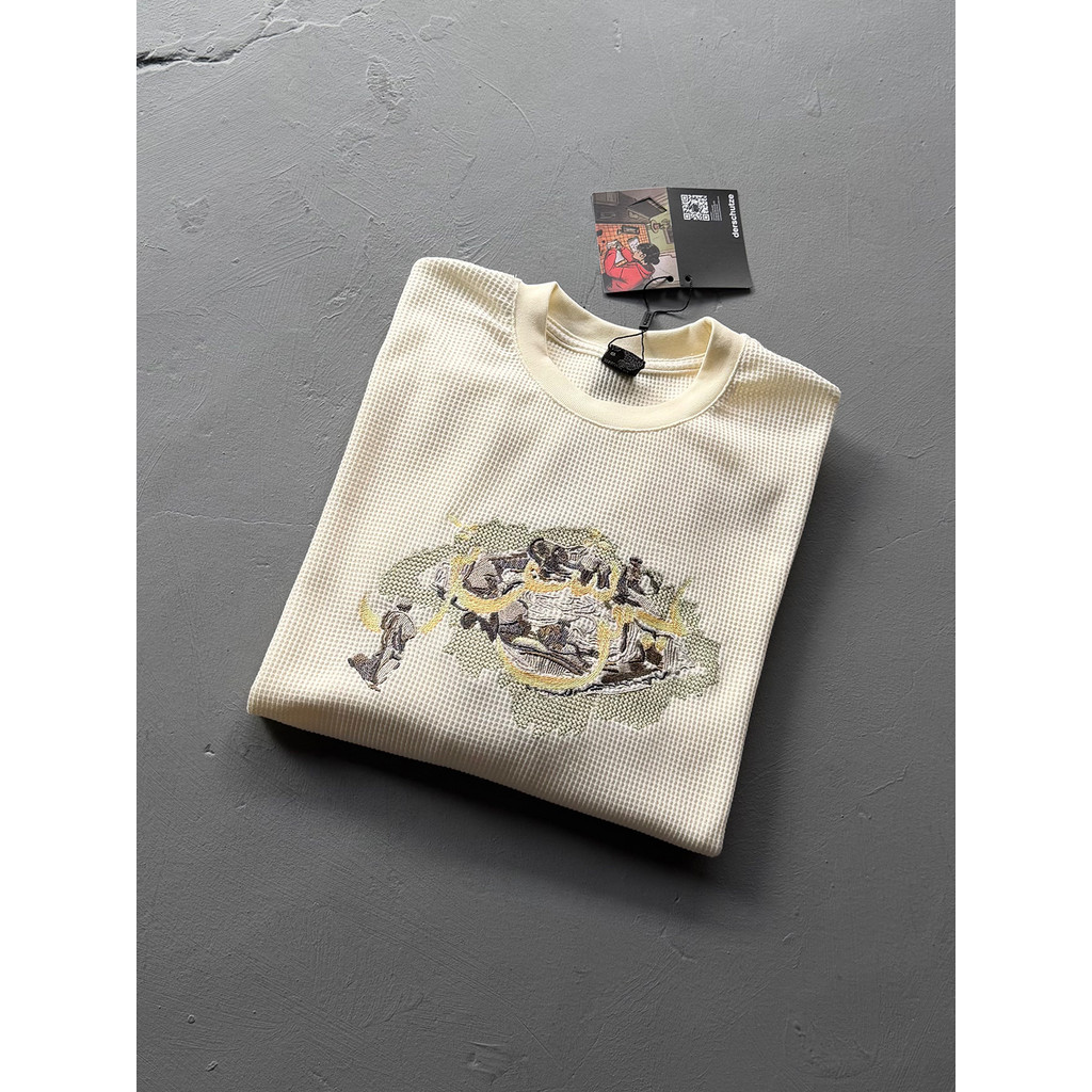 P4CI Derschutze chrome cool Street style retro heavy-duty embroidered waffle long sleeve T Shirt