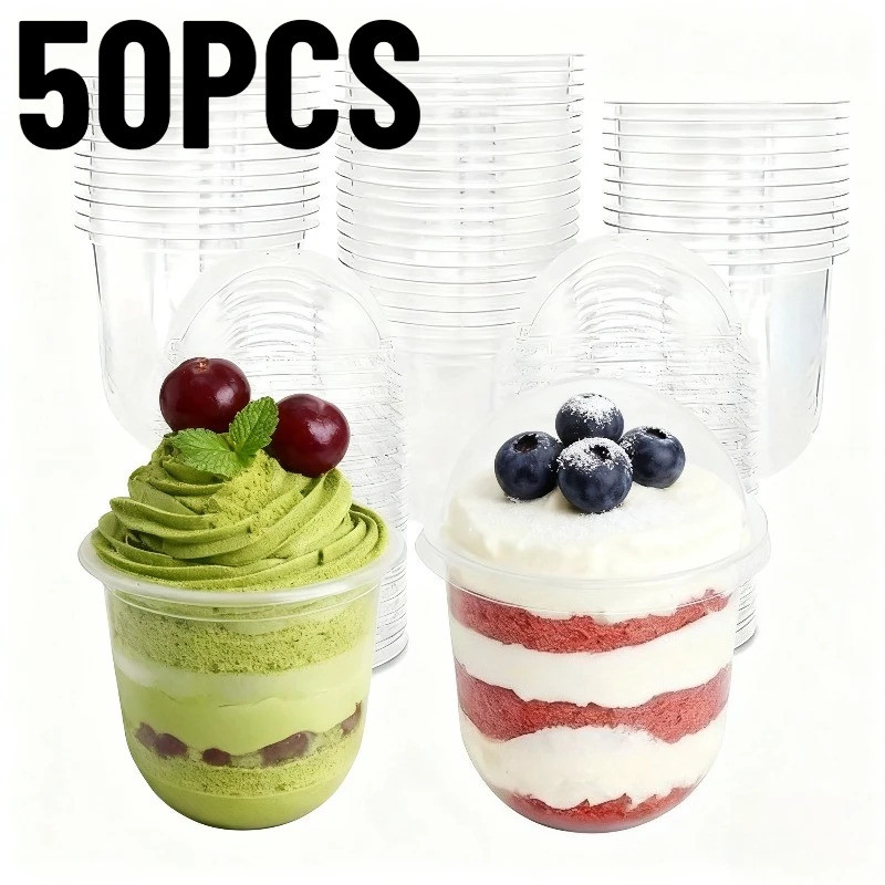 50PCS Disposable Transparent Plastic Cups With Lids Dessert Cups Suitable Daily Life Christmas Birth