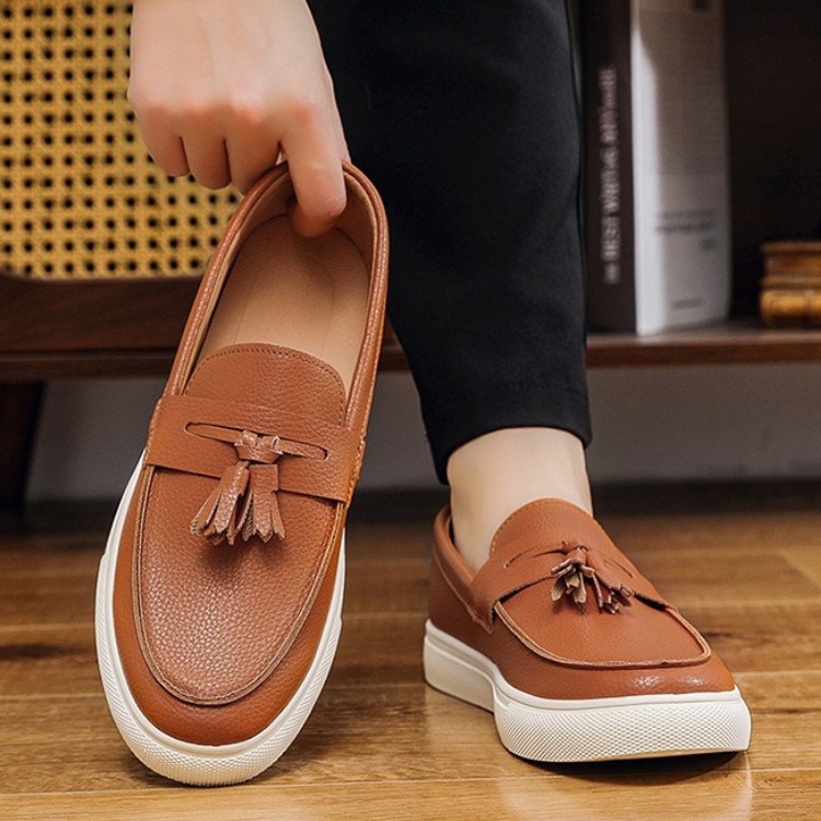 แฟชั่นผู้ชายรองเท้าสบายๆหนัง pu ผู้ชายสไตล์อังกฤษ Penny Loafers Mens Slip-on หนากลางแจ้ง