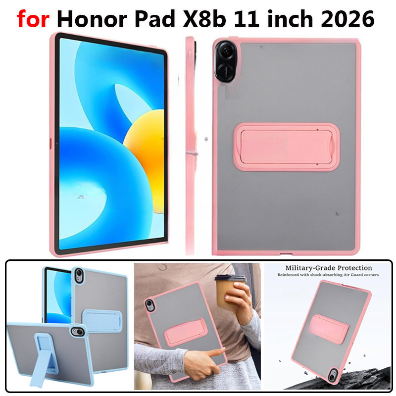 กรณีพร้อมขาตั้งสําหรับ Huawei Honor Pad X8b NDL2-W09 11 "2026 Pad X8a 11 นิ้ว 2024 NDL-W09 โปร่งใสเคลือบพลาสติก Hard Shell Soft TPU กรอบกันกระแทกปลอก