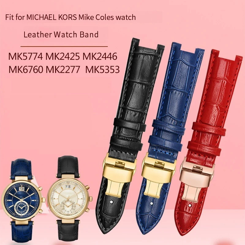 Genuine Leather Watchband for MK Mk2277 2425 Table Notch Watch Band Michael Kors Mike Coles Female W