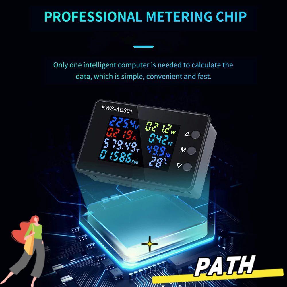PATH ดิจิตอลโวลต์มิเตอร์แอมป์มิเตอร์ 0-100A AC 50-300V ความแม่นยําสูง Power Energy Meter